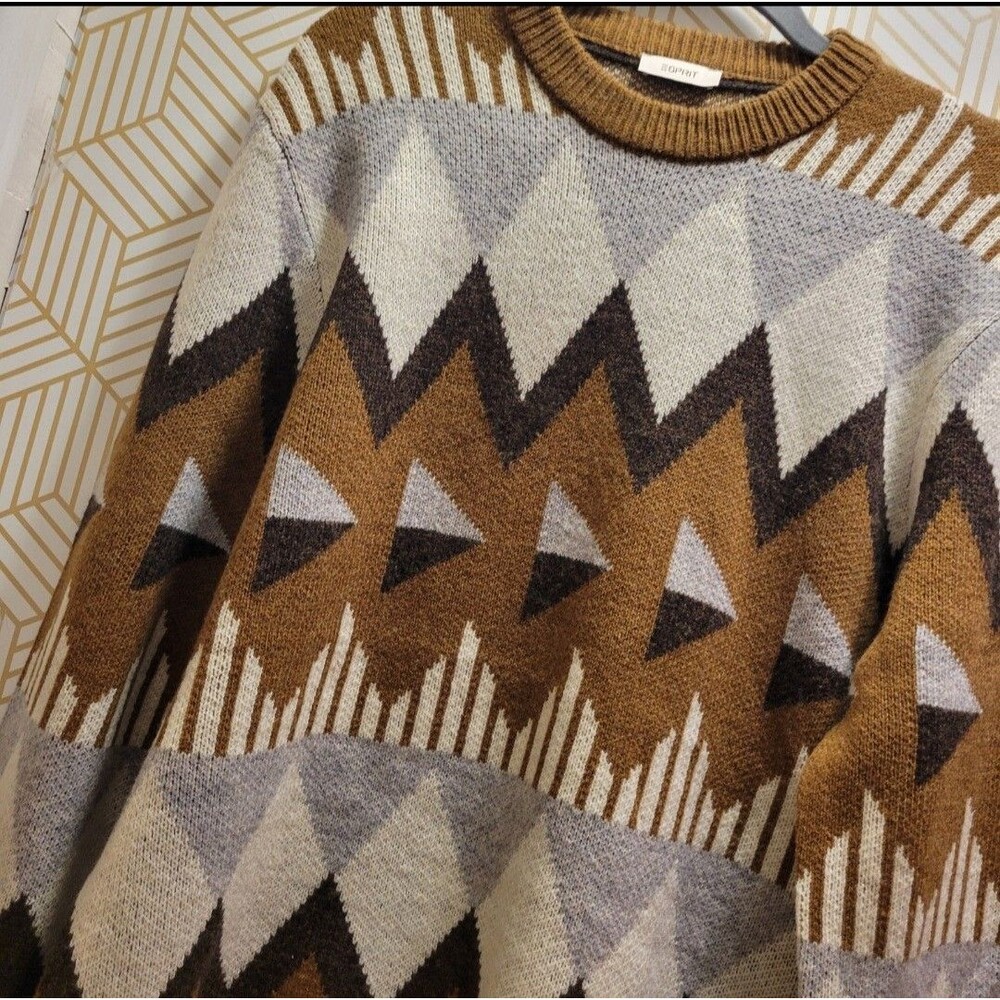 Esprit Geometric Sweater Retro 80s 90s Vintage Insp Brown Colorblock Sweater LRG